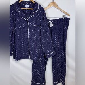 Pajamagram 1X Cotton Navy White Polka Dot Pajama Set Loungewear Sleepwear